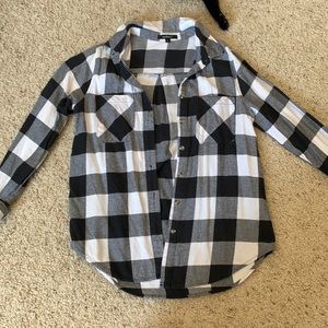 Black and White Plaid Flannel / Button Down Shirt